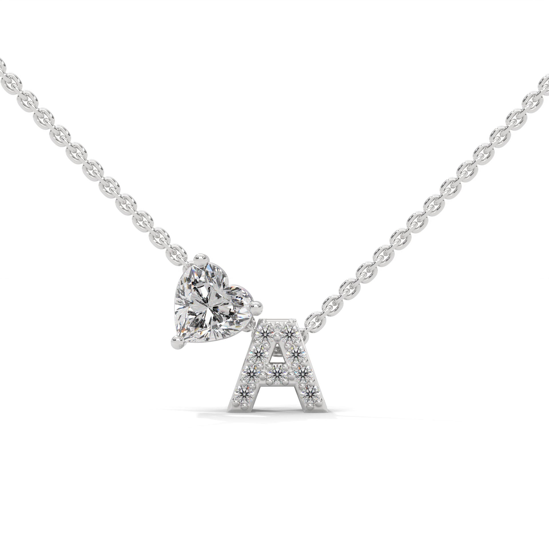 Diamond Initial With Heart Necklace