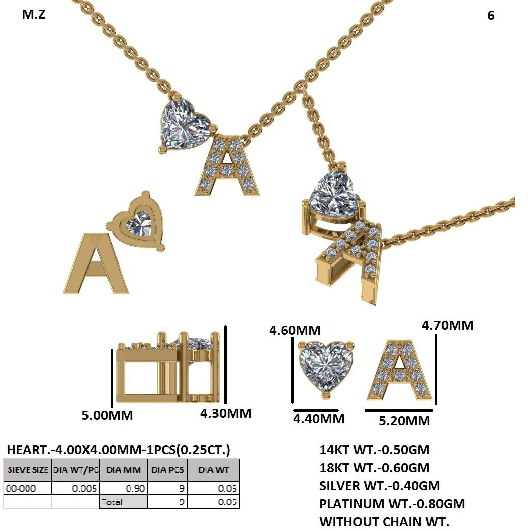 Diamond Initial With Heart Necklace