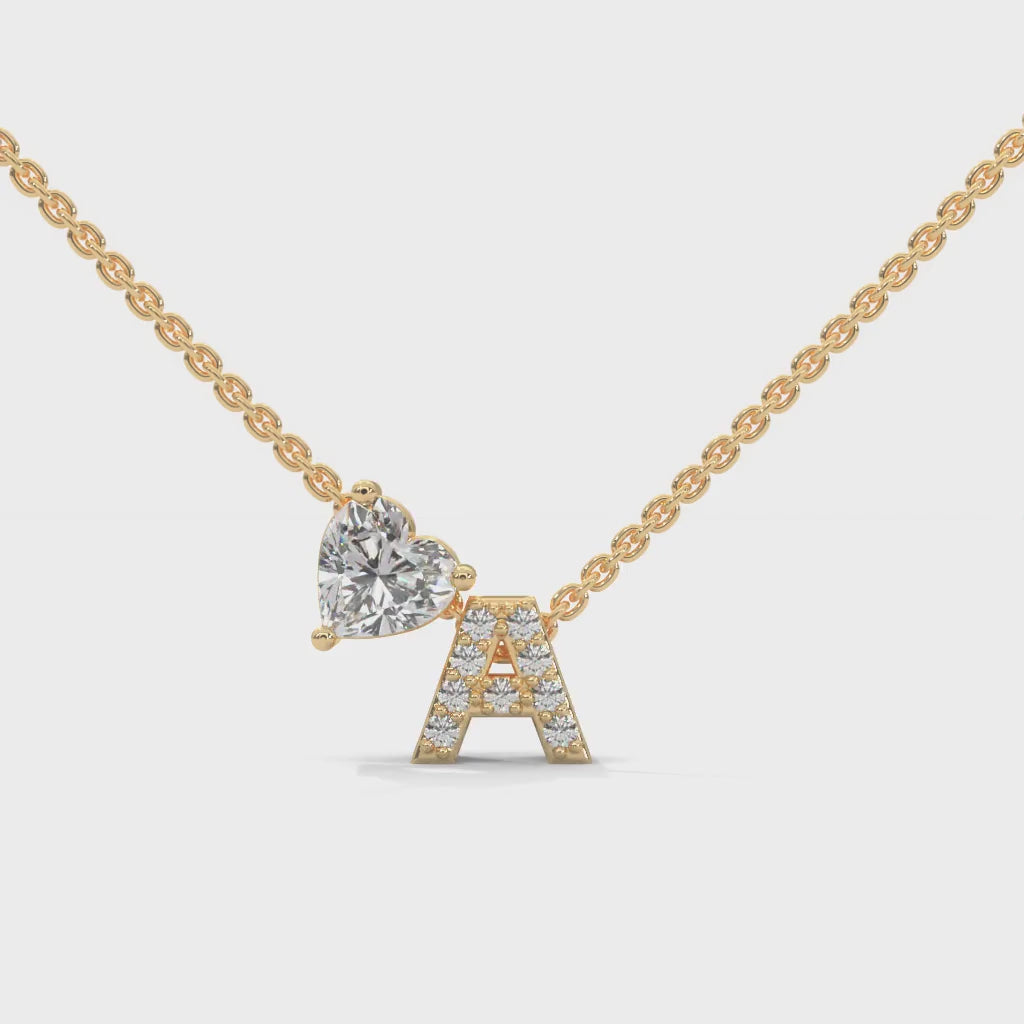 Diamond Initial With Heart Necklace