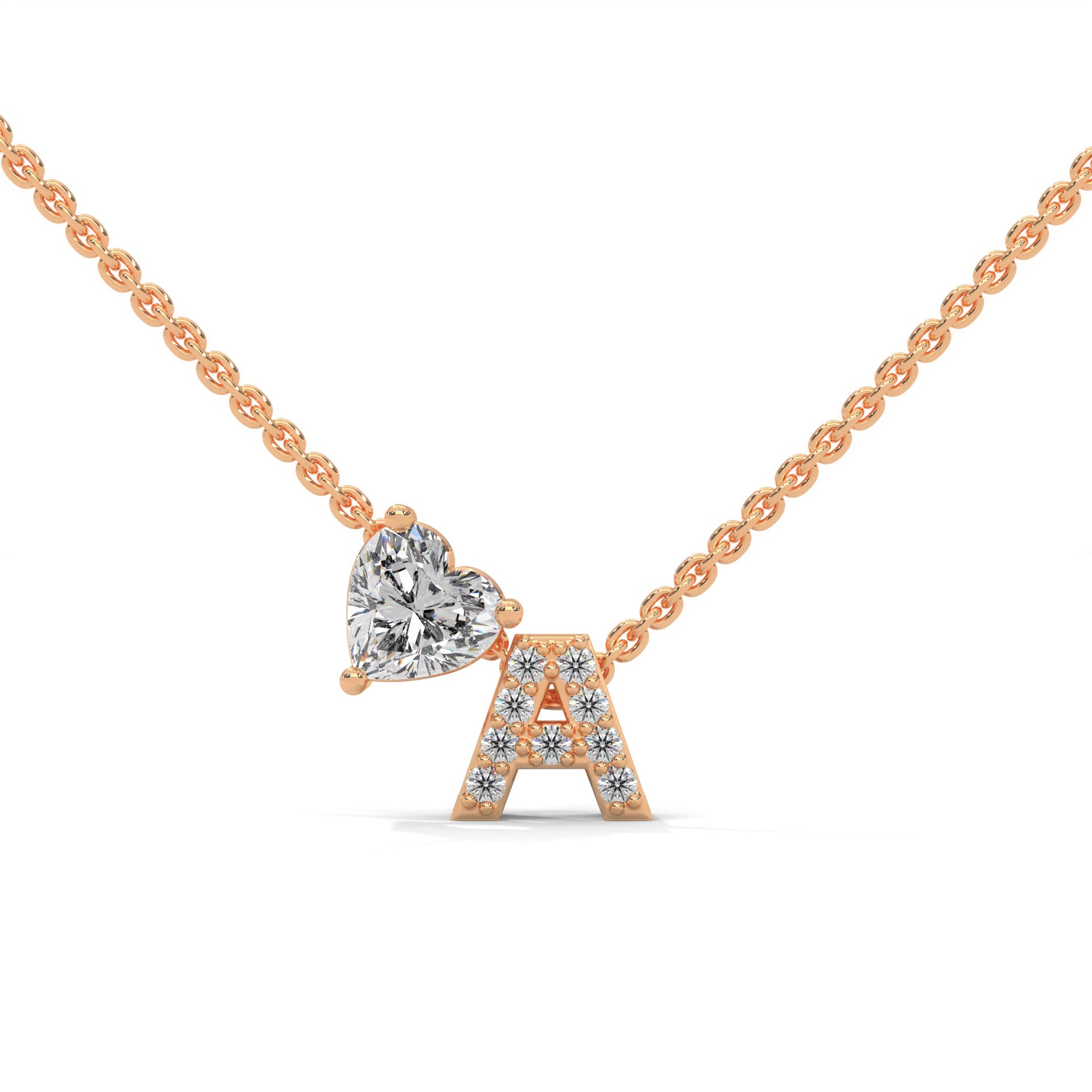 Diamond Initial With Heart Necklace