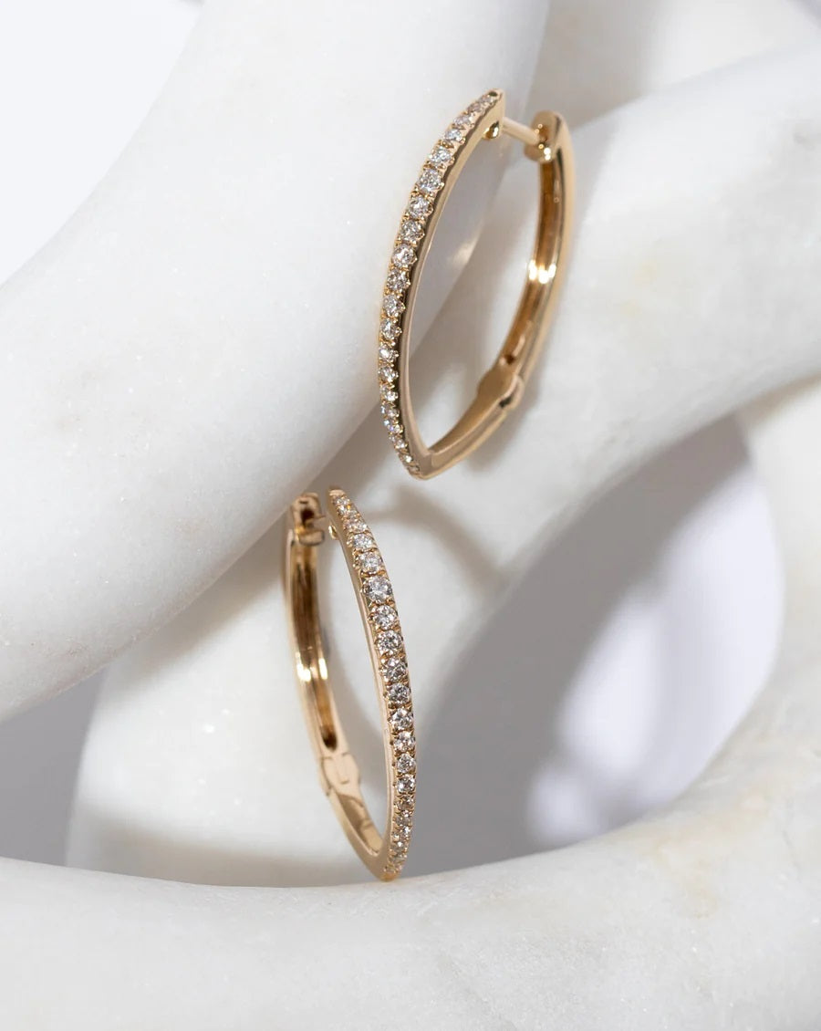 Pave Diamond V Shaped Hoops